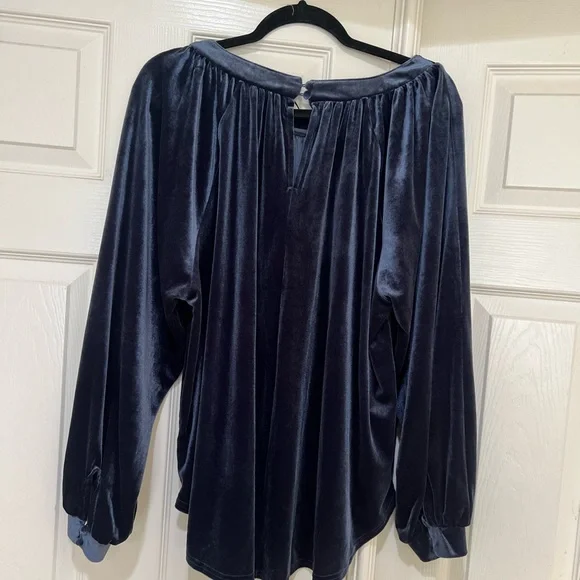 Umgee Velvet Navy Blue Blouse  Peasant‎ Drape Lagenlook Boho Hipster Flowy Large - Picture 7 of 13